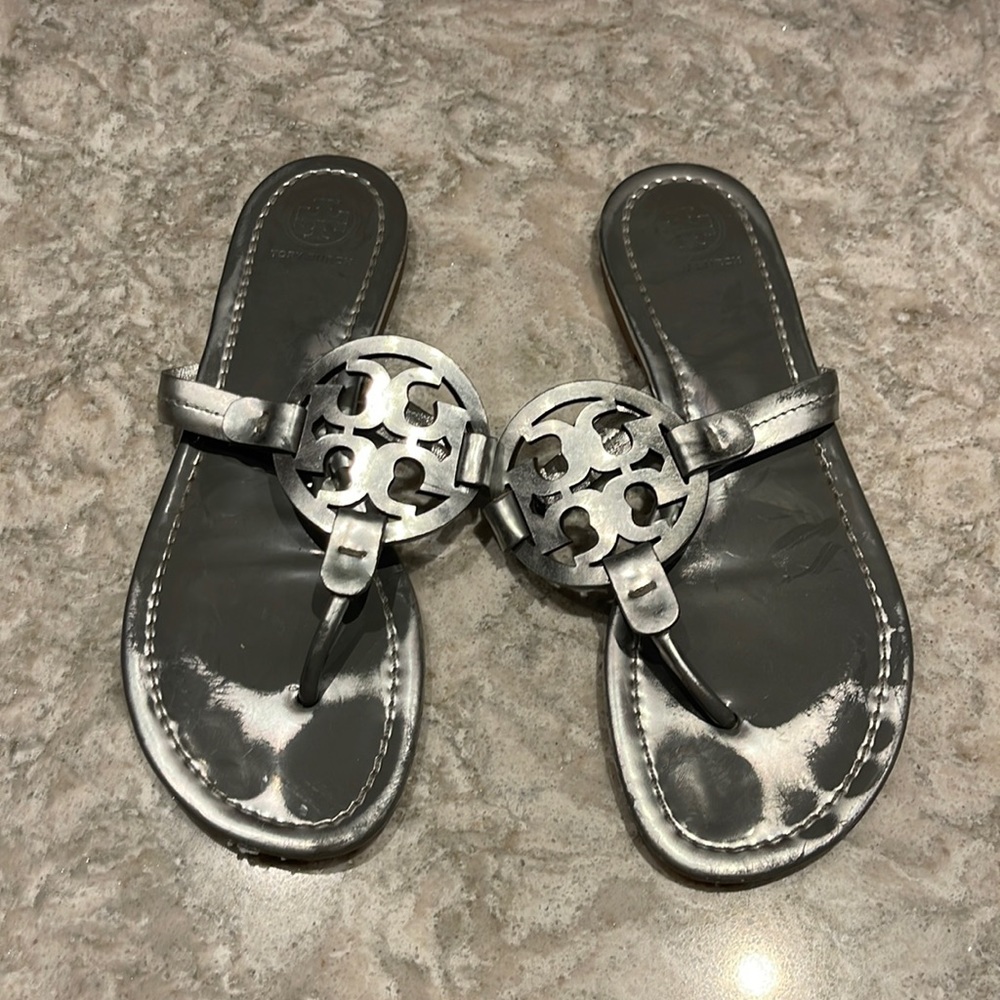 NEW TORY BURCH SILVER Metallic Miller Sandals